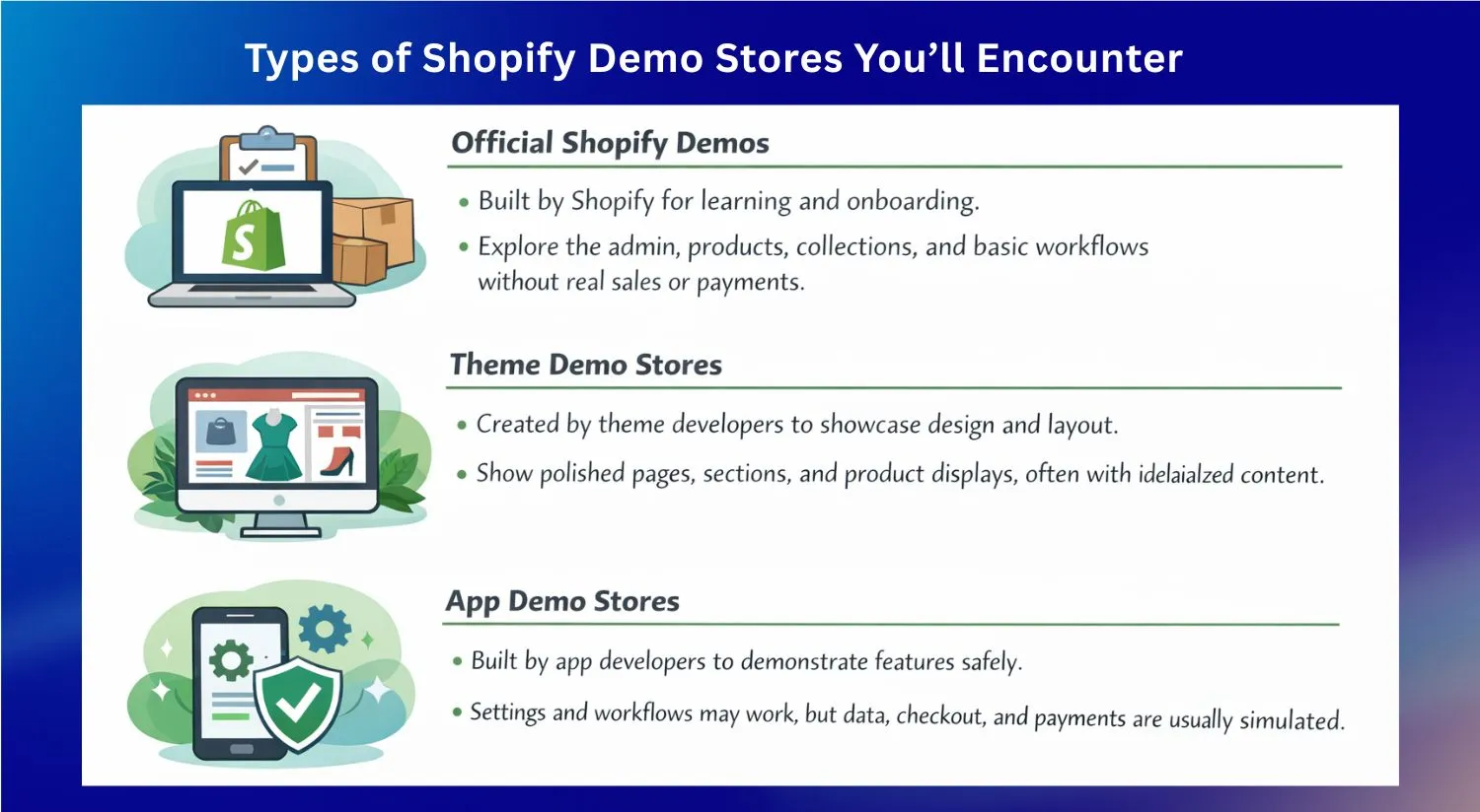 Types of Shopify demo stores